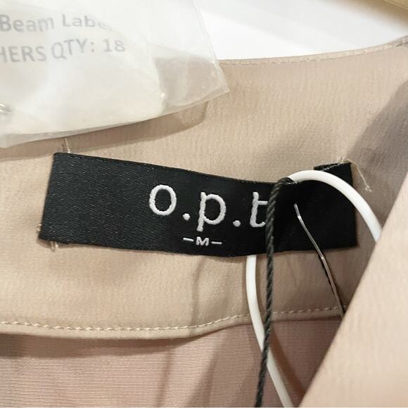 OPT Women Medium Taupe Silky MIDI Dress Low Cut Belted Champange - Picture 5 of 12